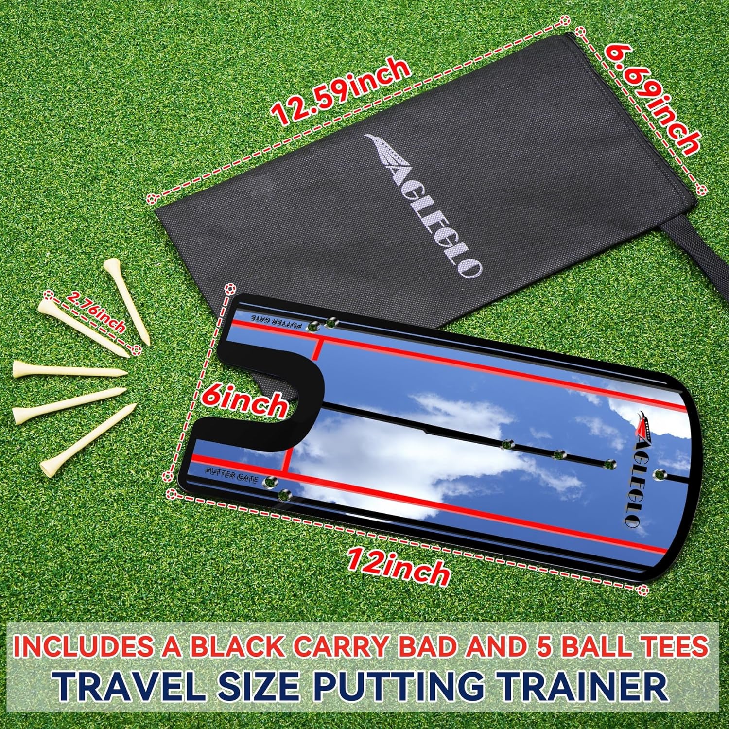 Golf Putting Mirror Training Aid - 12'L X 6'W Acrylic with Putter Line Mirrored, Putting Trainer for Golfer Align Eyes, Body, Putter Face, Golf Training Aid Equipment