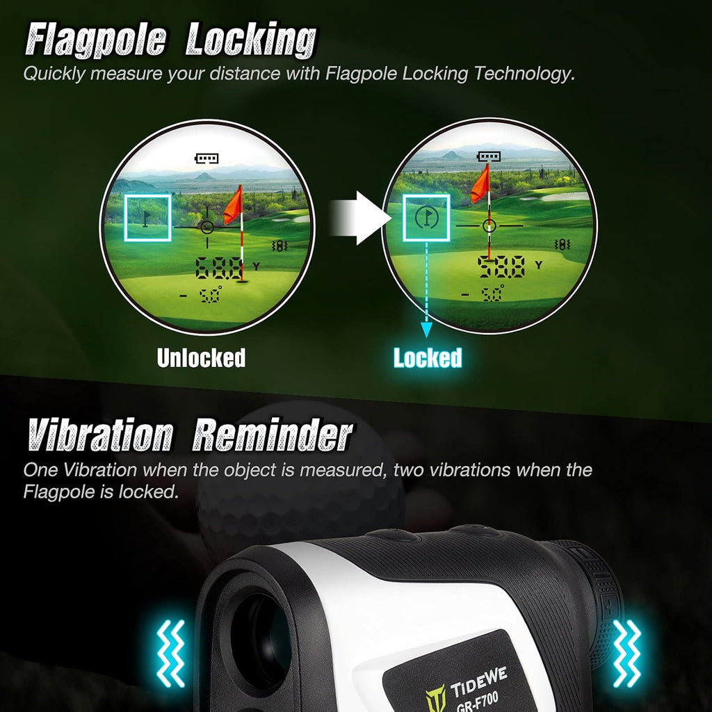 Golf Rangefinder with Slope, Golf Range Finder Magnetic Holder, 700/1000Y Flag Pole Locking Multi Functional Laser Rangefinder with Rechargeable Battery for Golfing & Hunting (White & Gray)