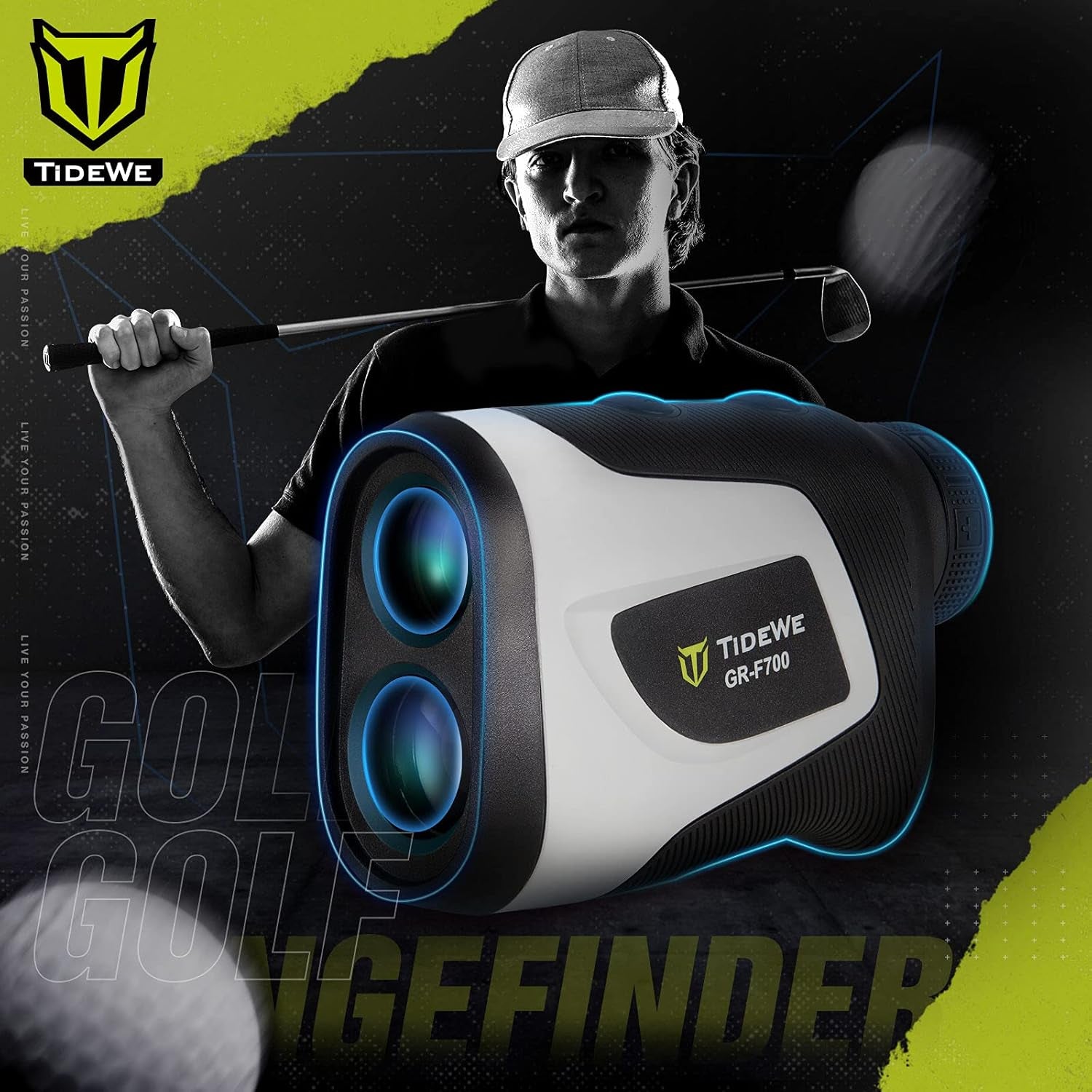 Golf Rangefinder with Slope, Golf Range Finder Magnetic Holder, 700/1000Y Flag Pole Locking Multi Functional Laser Rangefinder with Rechargeable Battery for Golfing & Hunting (White & Gray)