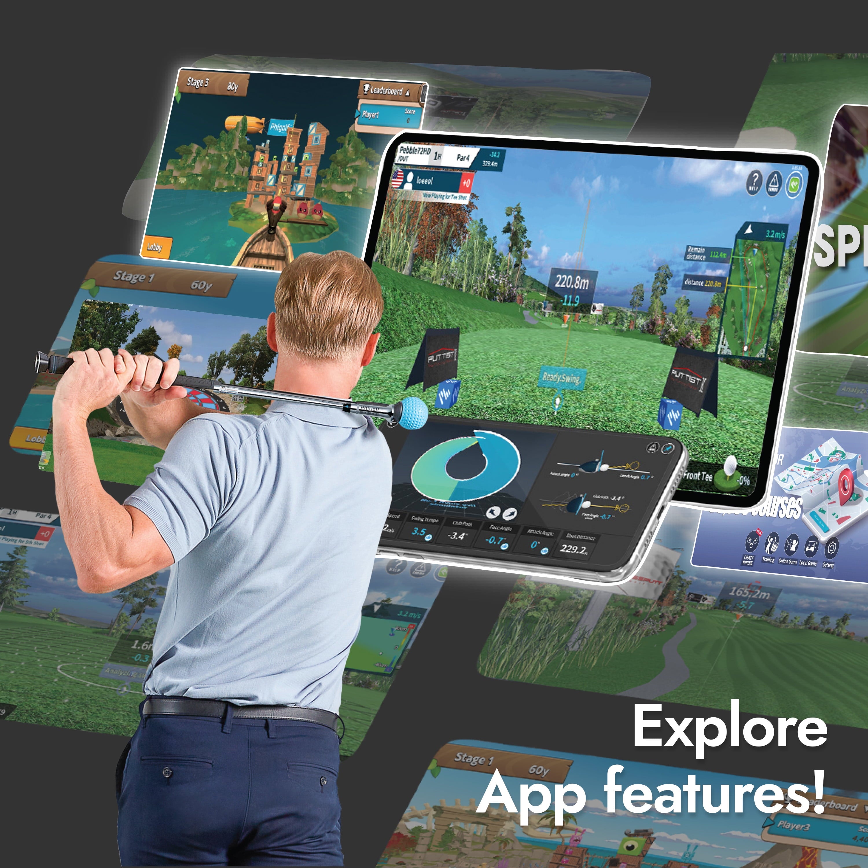 Home Golf Game Simulator: Enjoy Interactive Golf with Motion Sensor & Swing Stick for Indoor & Outdoor Fun – 38,000+ Courses Worldwide, Compatible with Android, Ios, App & E6 Connect