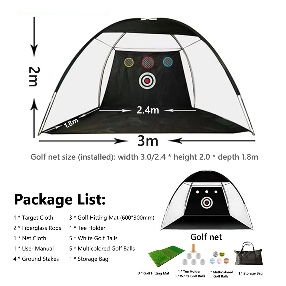 Golf Net, 9.8X7.8Ft Golf Practice Net with Golf Mat, All in 1 Home Golf Hitting Aid Nets for Backyard Driving Chipping Swing Training