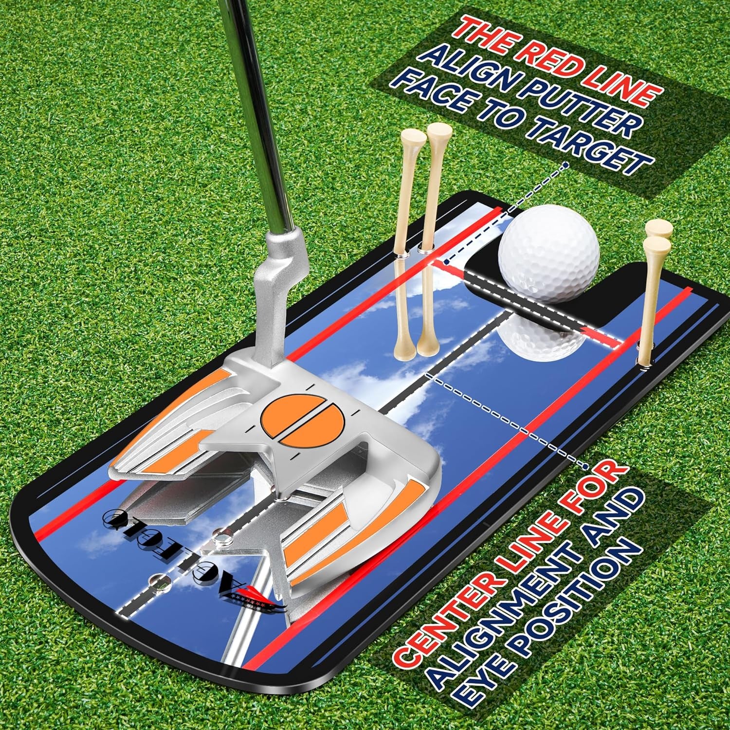 Golf Putting Mirror Training Aid - 12'L X 6'W Acrylic with Putter Line Mirrored, Putting Trainer for Golfer Align Eyes, Body, Putter Face, Golf Training Aid Equipment