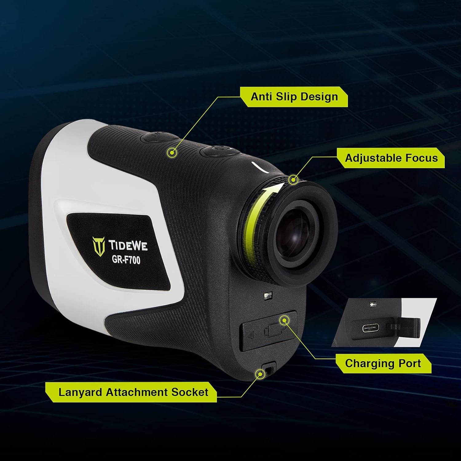 Golf Rangefinder with Slope, Golf Range Finder Magnetic Holder, 700/1000Y Flag Pole Locking Multi Functional Laser Rangefinder with Rechargeable Battery for Golfing & Hunting (White & Gray)