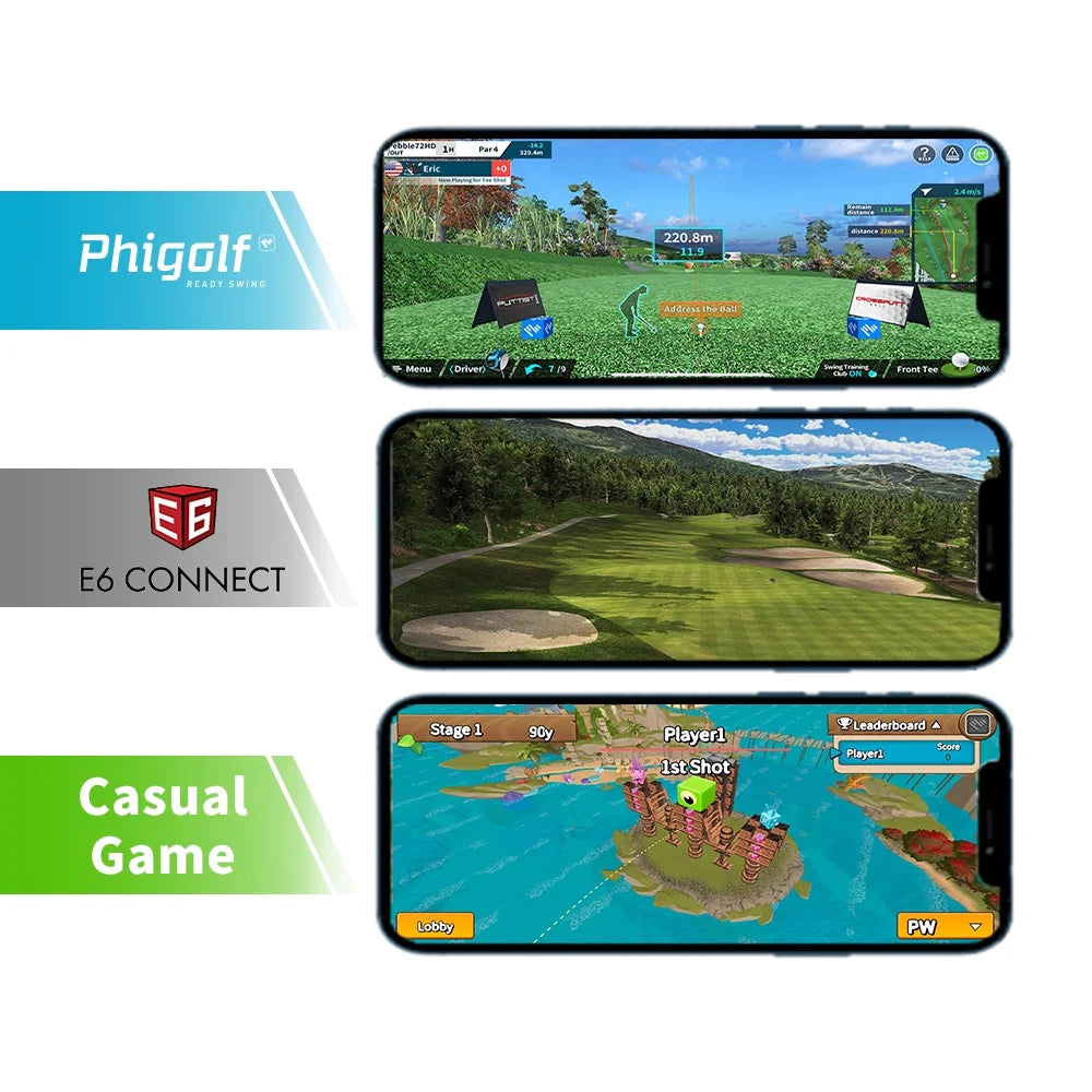 Home Golf Game Simulator: Enjoy Interactive Golf with Motion Sensor & Swing Stick for Indoor & Outdoor Fun – 38,000+ Courses Worldwide, Compatible with Android, Ios, App & E6 Connect
